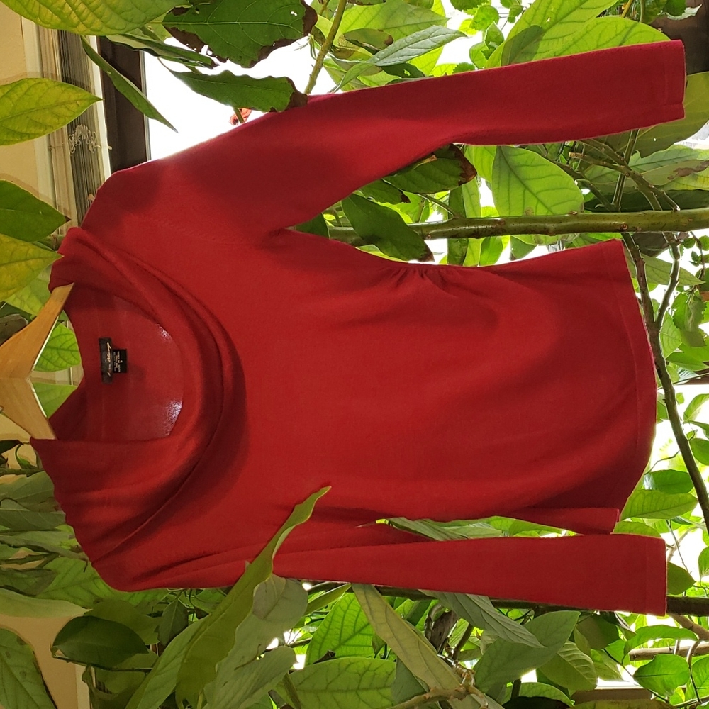 Love Always Cowl Neck Shirred Side Long Sleeve Pullover Fuscia Sweater Small